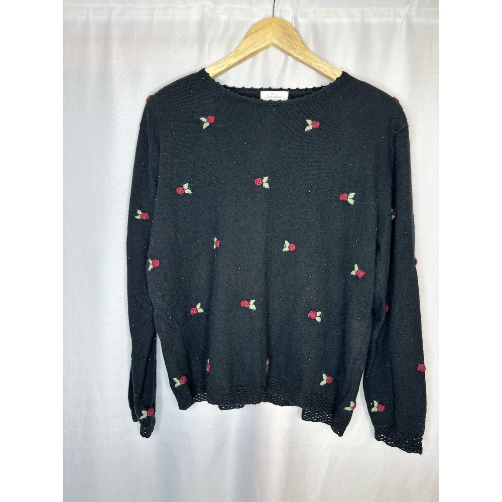 VTG Christopher & Banks Embroidered Floral Sweater XLARGE Coquette Feminine Twee